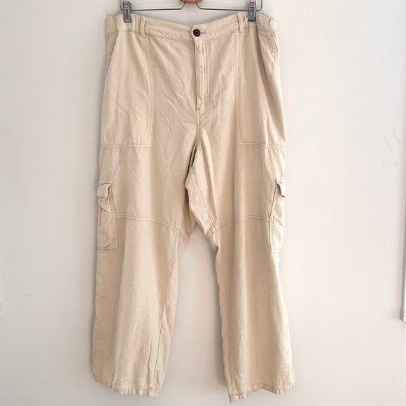 Anthropology Pilcro Slim Linen Blend Beach Cream Cargo pants size XL - Picture 3 of 7